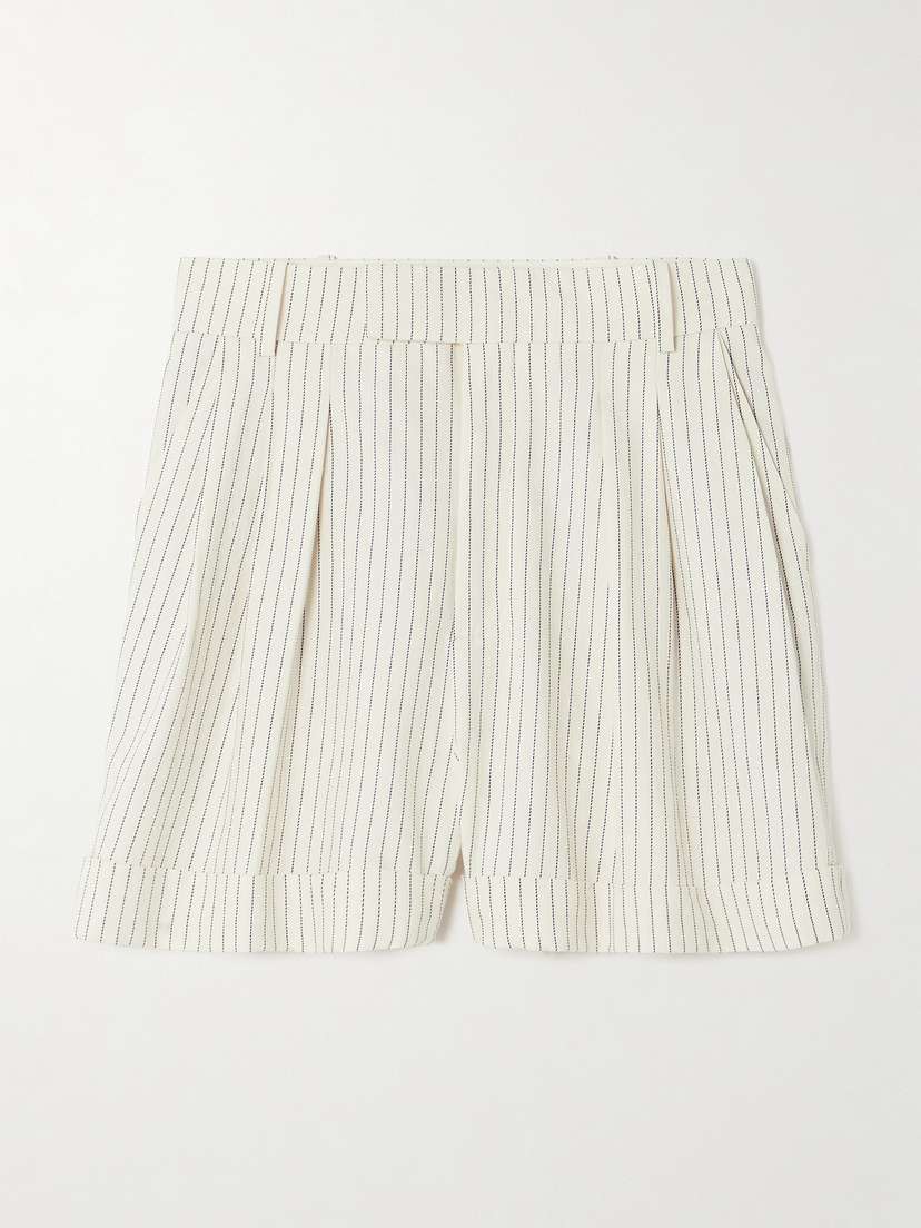 Frame Pleated Pinstriped Cotton-blend Drill Shorts