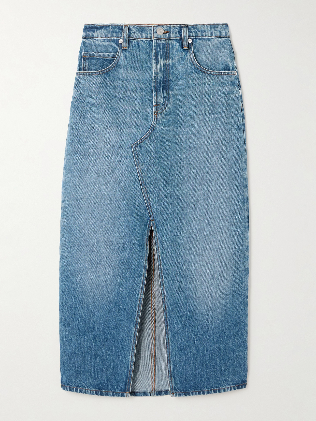 Frame The Midaxi Split-hem Denim Midi Skirt In Blue