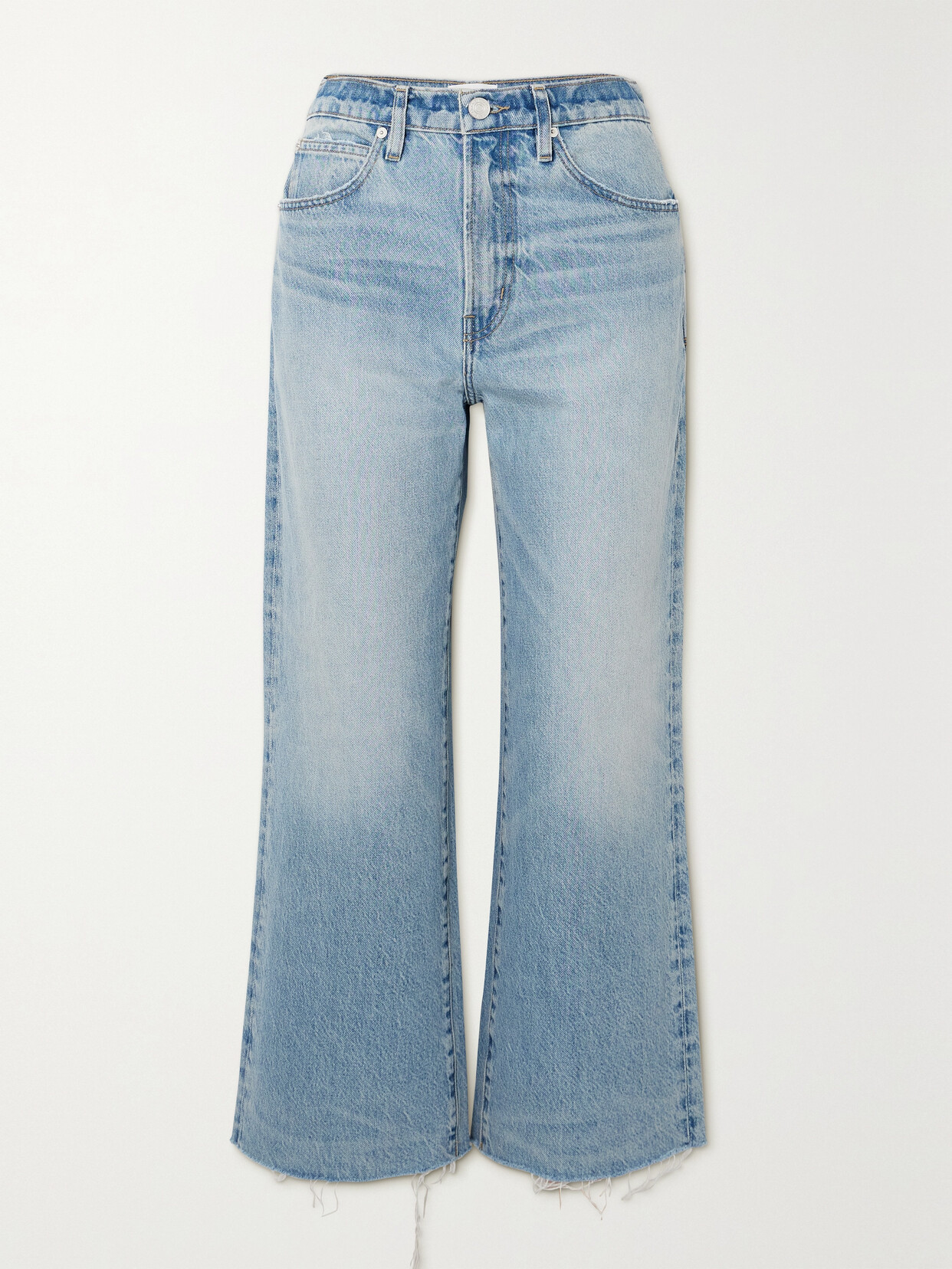 Frame + Net Sustain The Relaxed Frayed High-rise Straight-leg Jeans In Blue