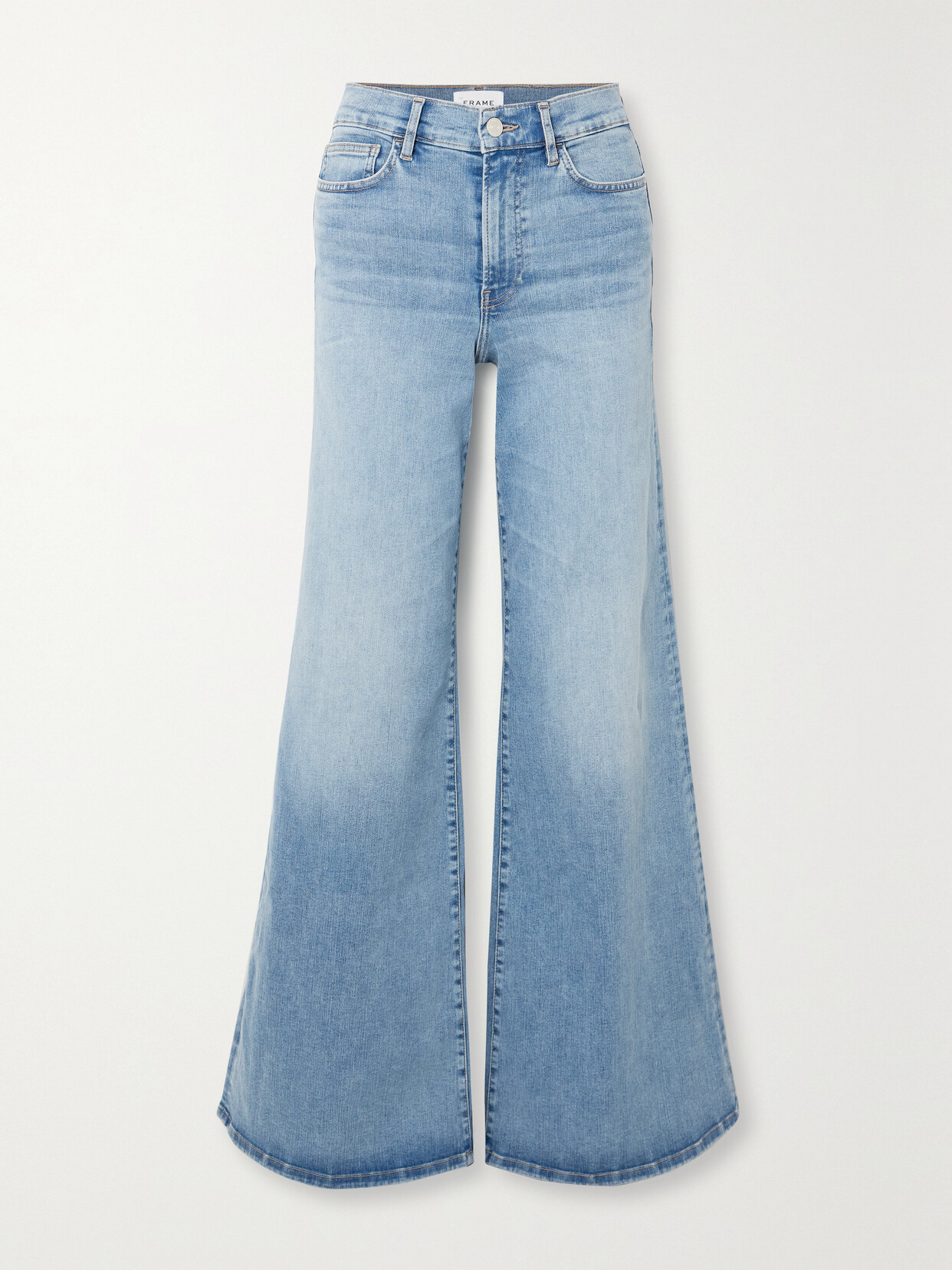 Shop Frame + Net Sustain Le Palazzo High-rise Wide-legs Jeans In Blue