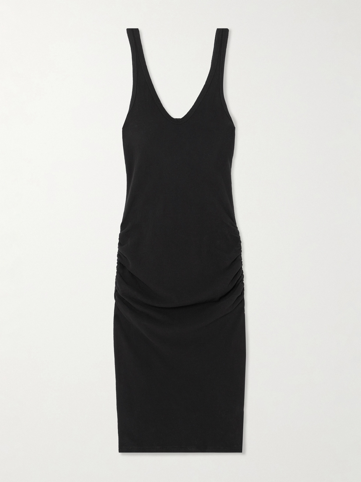 James Perse Ruched Brushed Cotton-blend Jersey Midi Dress In Black