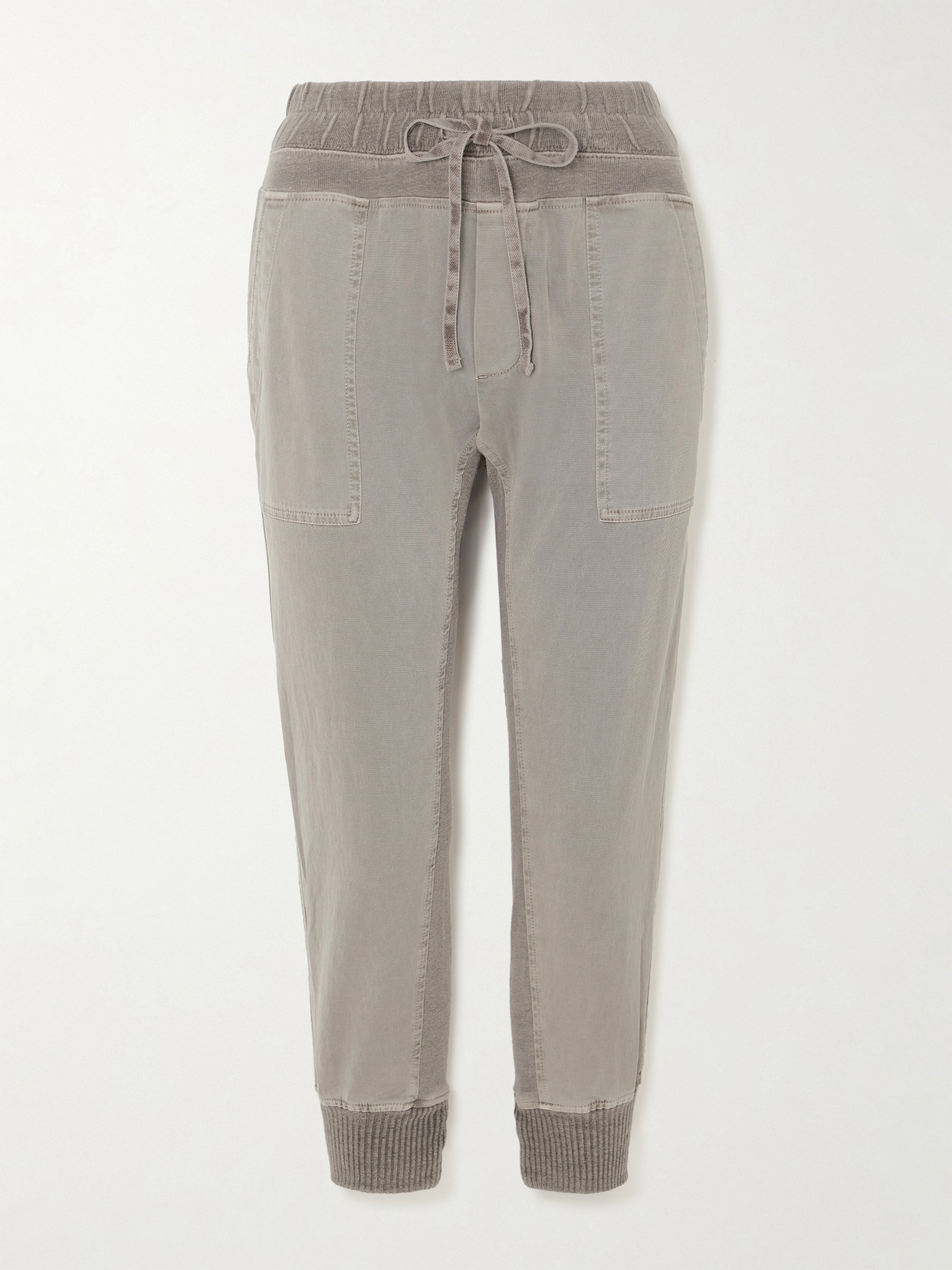 James Perse Jersey-trimmed Cotton-twill Track Pants In Brown