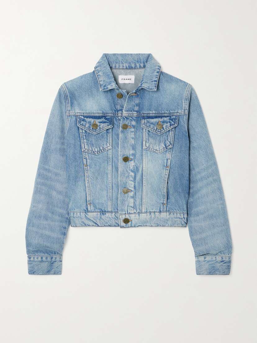 Frame + Net Sustain Shrunken Trucker Cropped Denim Jacket