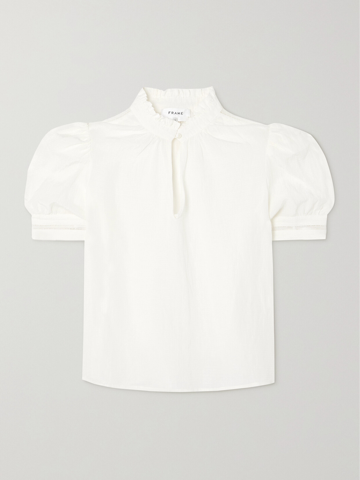 FRAME - Lace-trimmed Ruffled Linen-blend Blouse - White