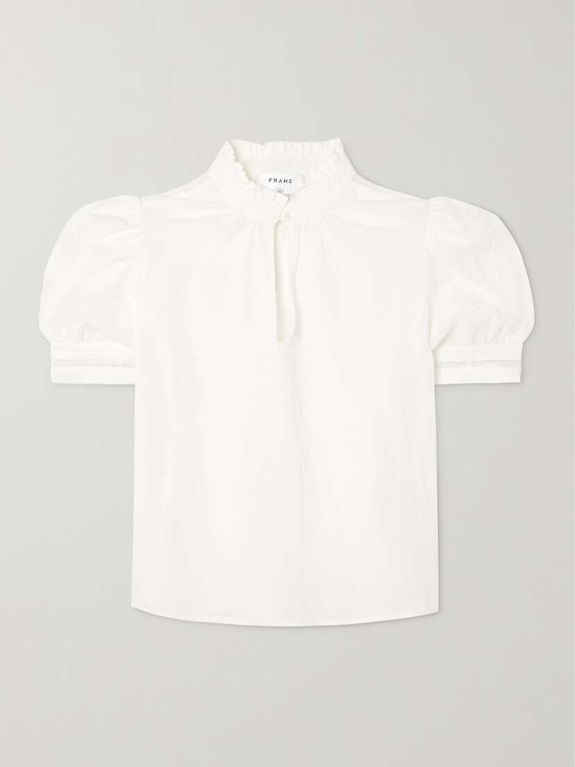 Frame Lace-trimmed Ruffled Linen-blend Blouse - x large