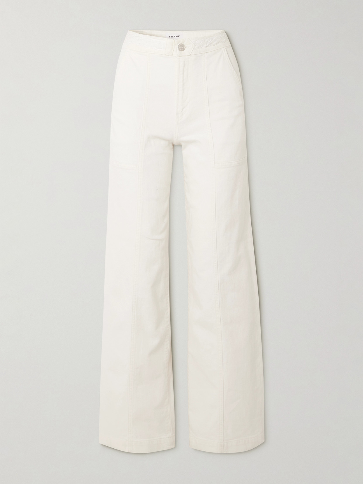 Frame + Net Sustain Braided High-rise Wide-leg Jeans In White