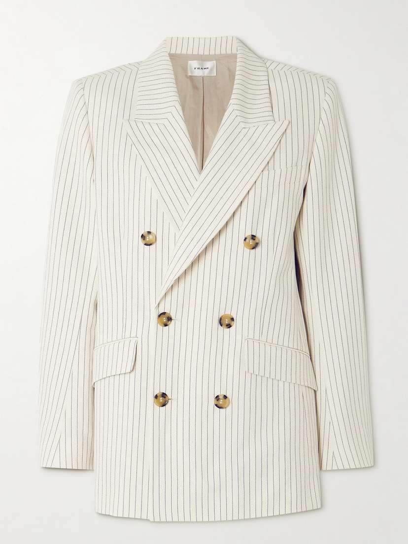 FRAME Double-breasted Pinstriped Cotton-blend Twill Blazer