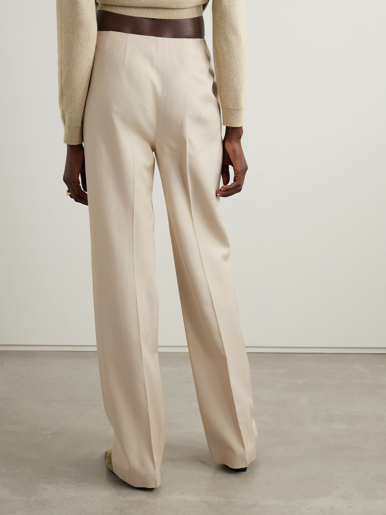 Shop Loro Piana Silk-dupioni Straight-leg Pants In Cream