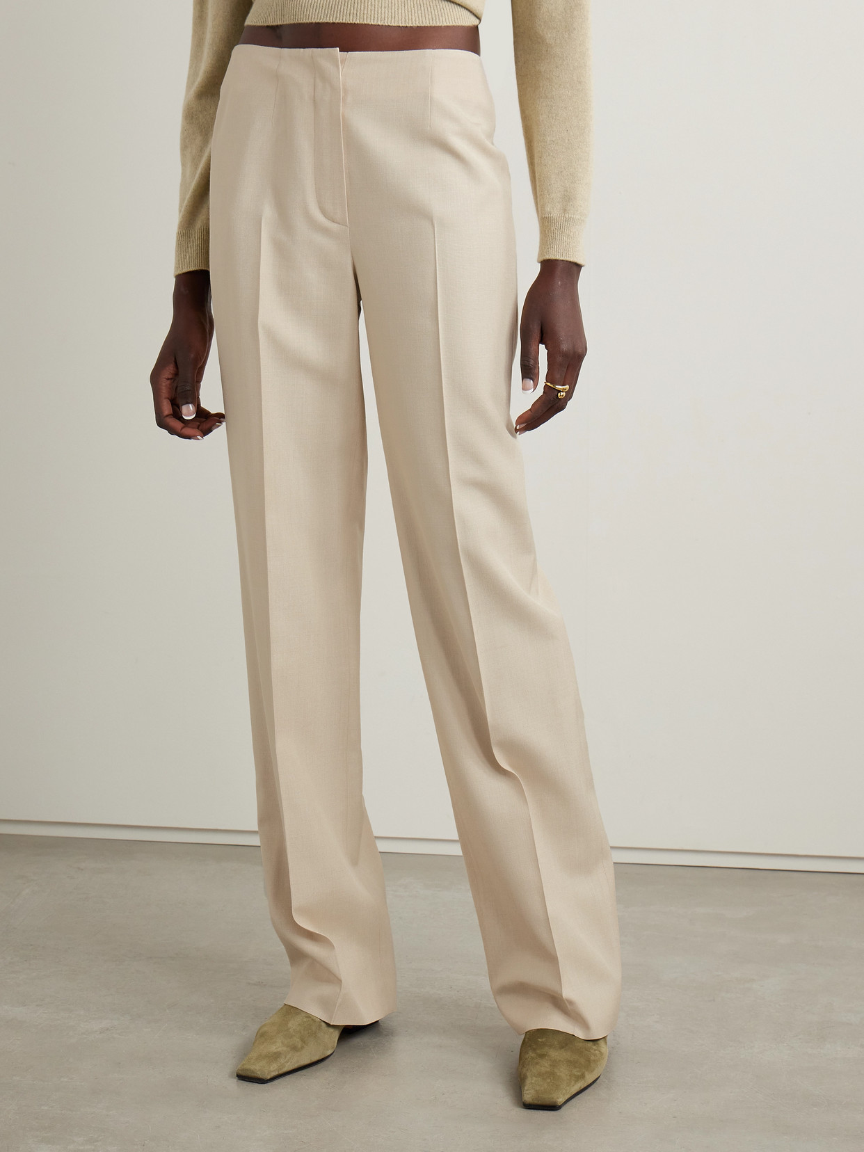 Loro Piana Silk-dupioni Straight-leg Pants In Cream
