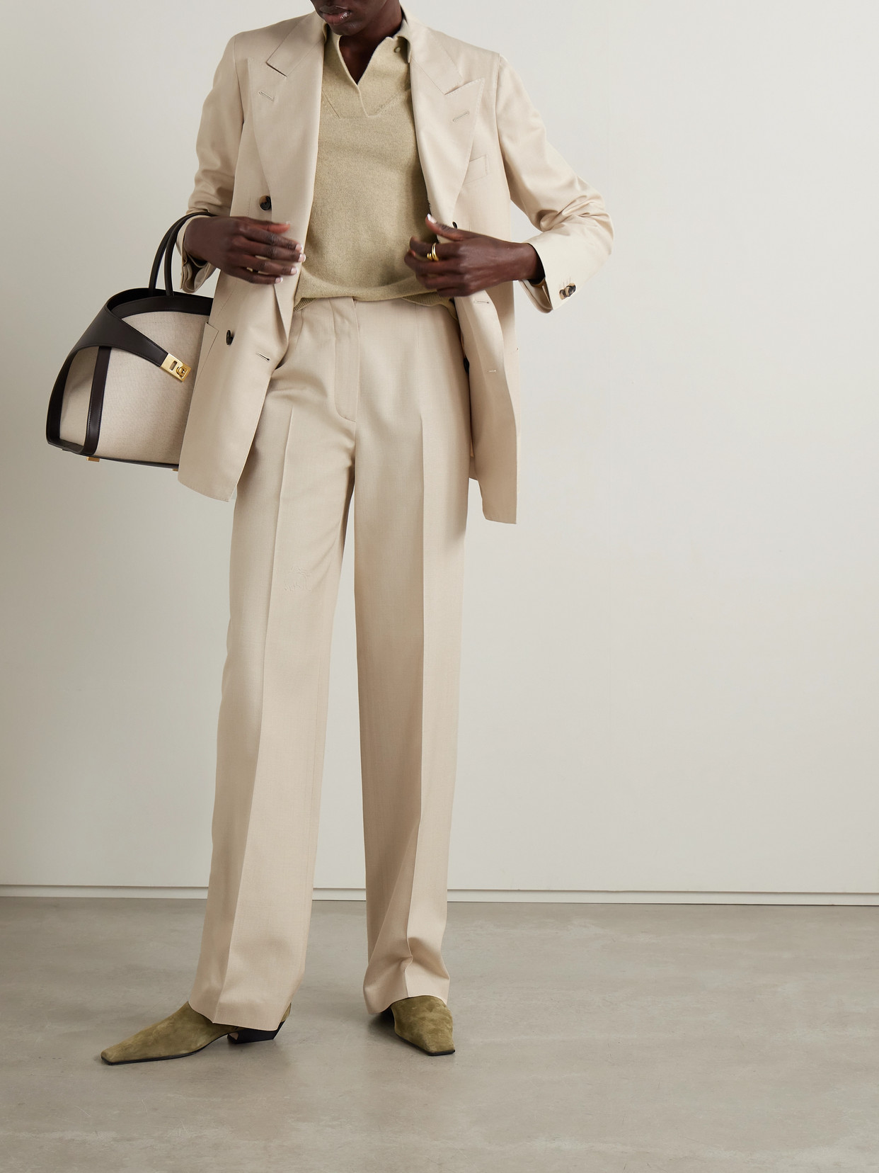 Loro Piana Silk-dupioni Straight-leg Pants In Cream