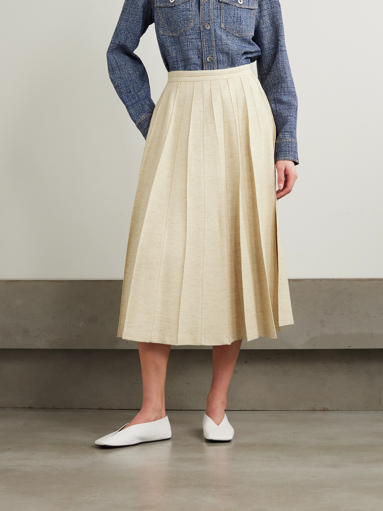 Pleated Woven Midi