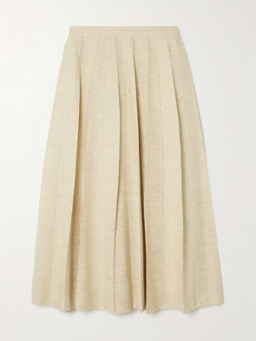 Loro Piana Pleated Woven Midi Skirt