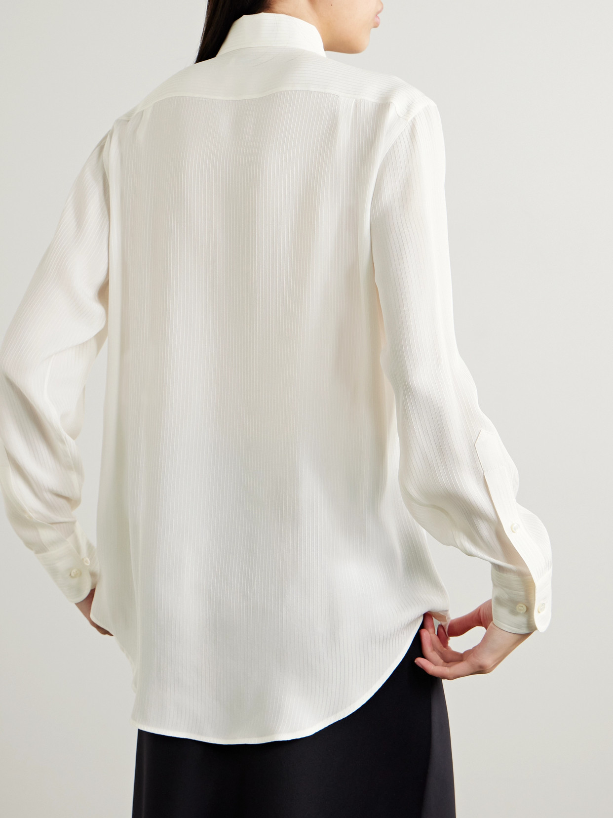 Loro Piana Embroidered Silk-satin Shirt In White