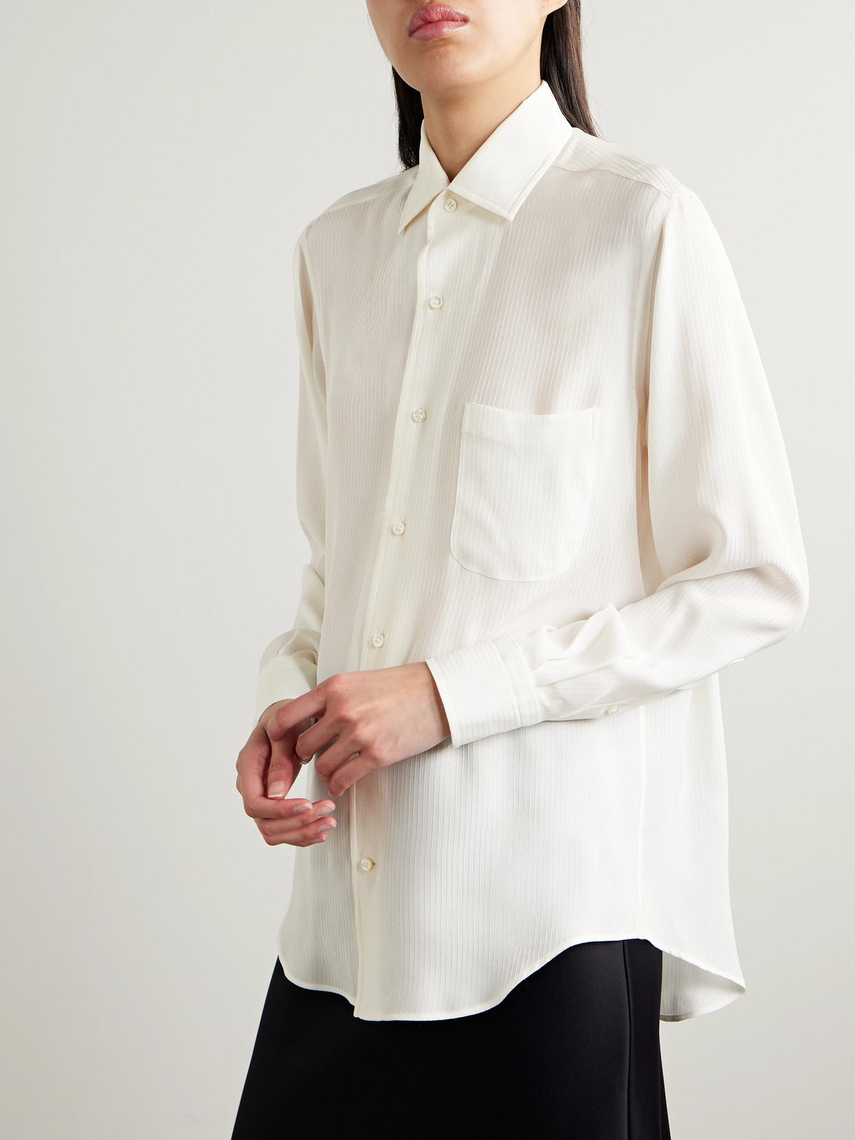 Shop Loro Piana Embroidered Silk-satin Shirt In White