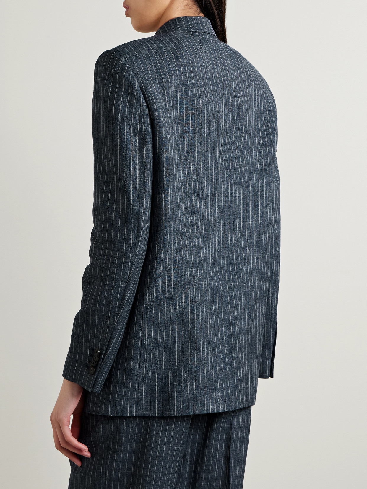 Shop Loro Piana Pinstriped Linen, Wool And Silk-blend Blazer In Blue