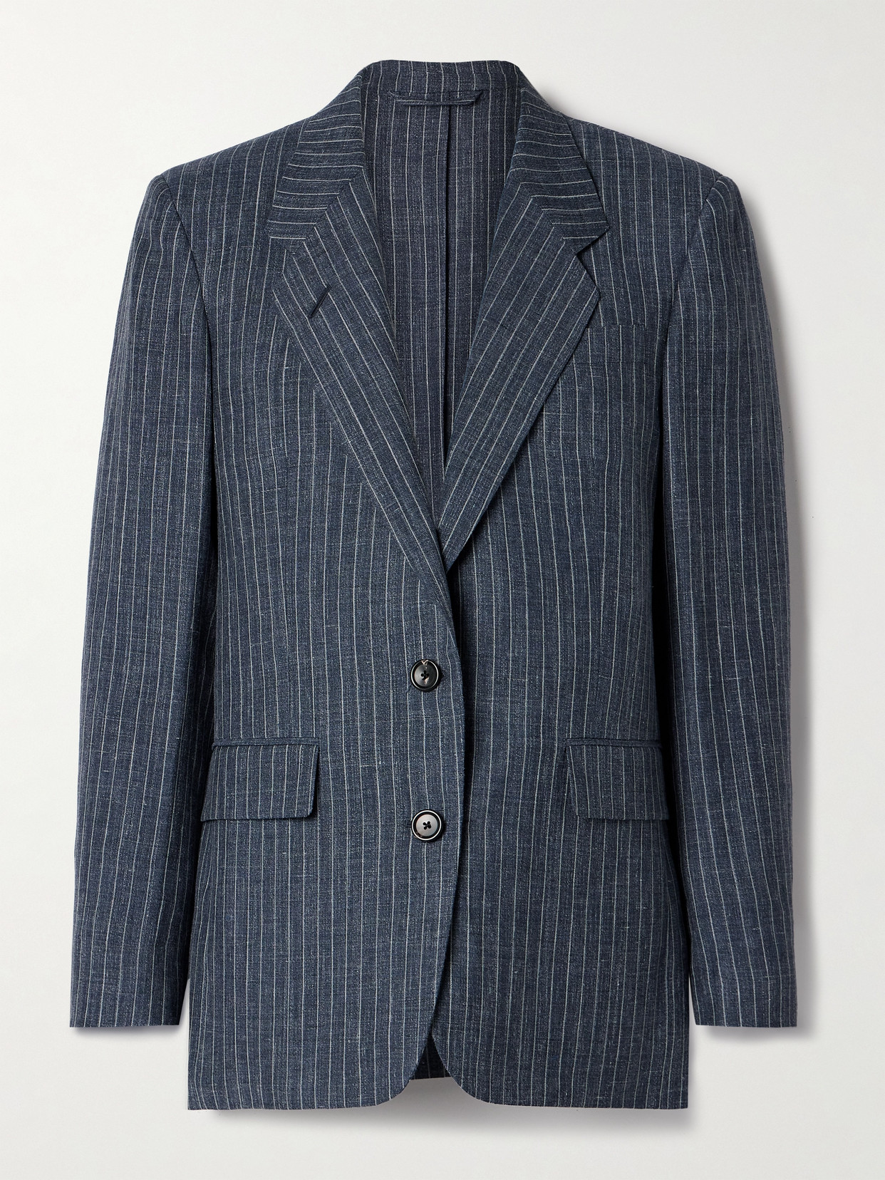 Loro Piana Pinstriped Linen, Wool And Silk-blend Blazer In Blue