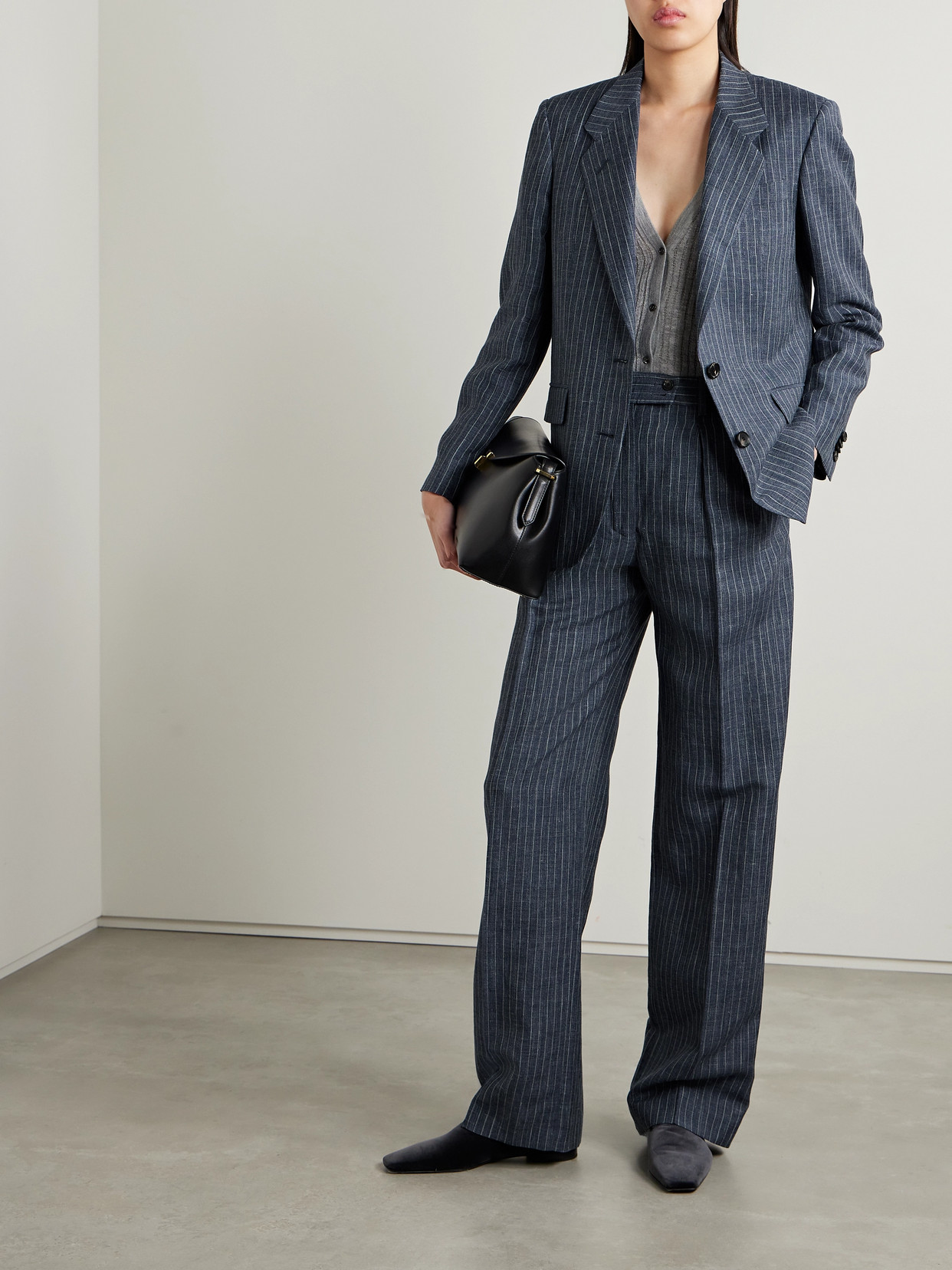 Shop Loro Piana Pinstriped Linen, Wool And Silk-blend Blazer In Blue