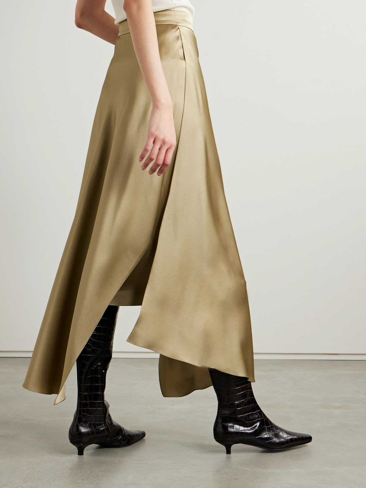 Shop Loro Piana Layered Silk-satin Midi Skirt In Neutrals