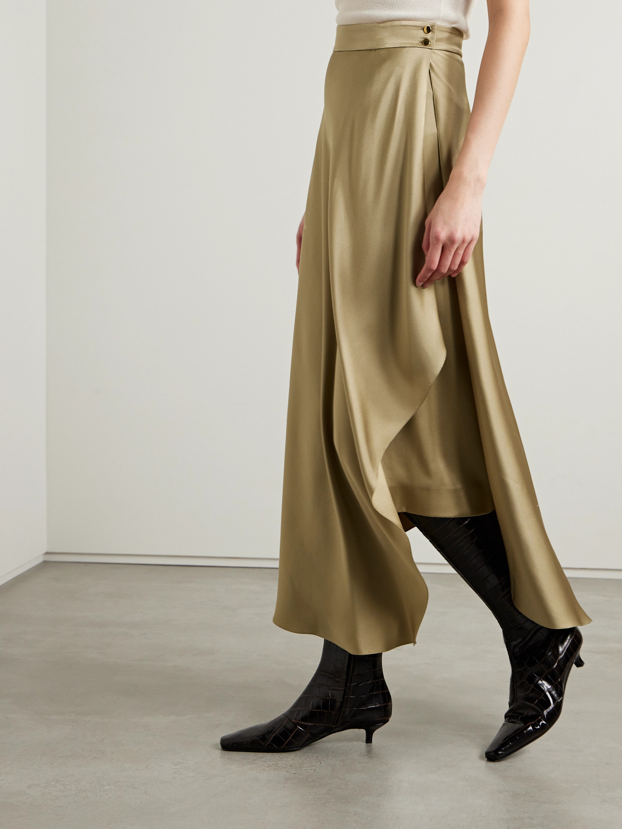 Shop Loro Piana Layered Silk-satin Midi Skirt In Neutrals