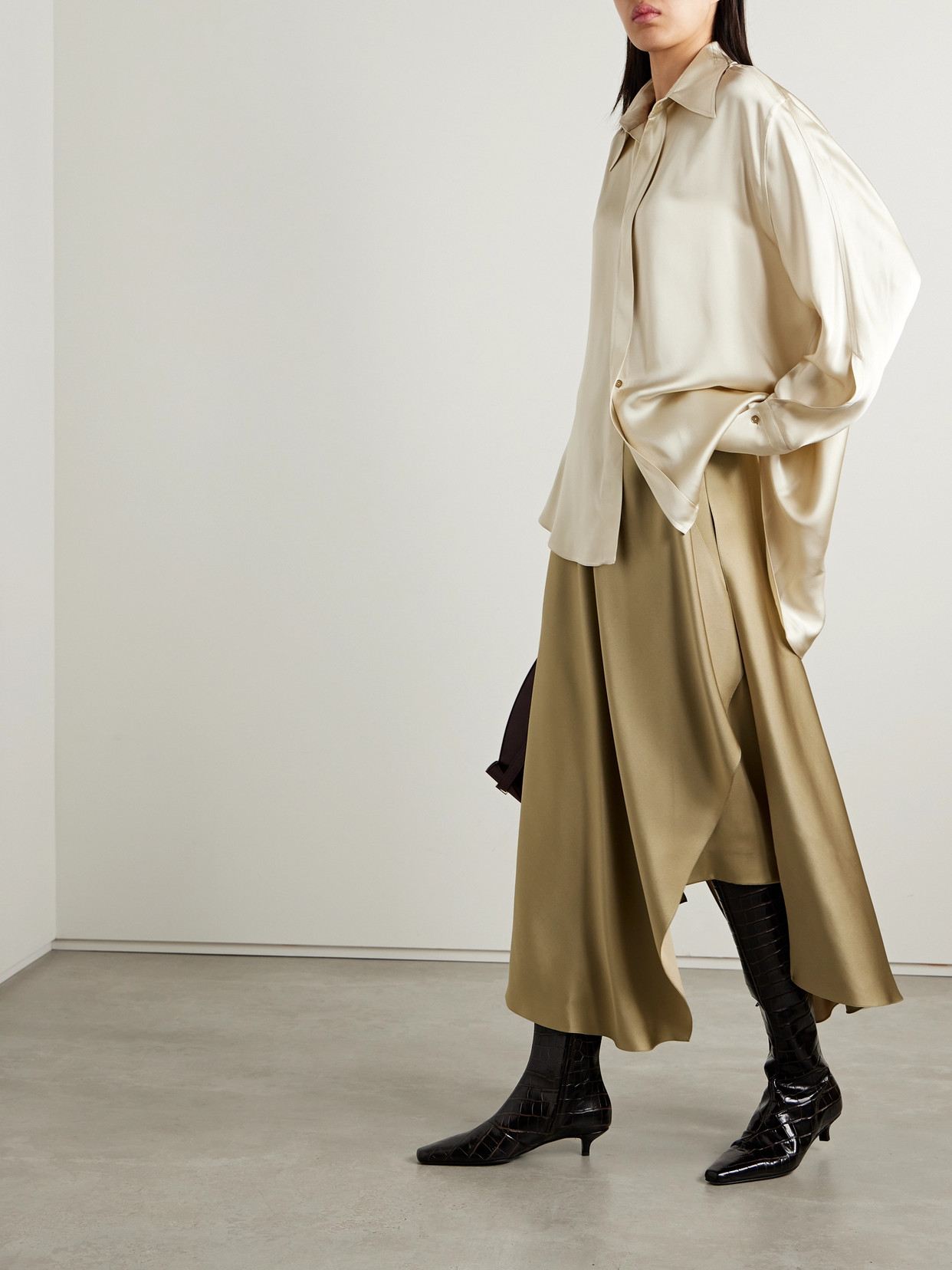 Loro Piana Layered Silk-satin Midi Skirt In Neutrals