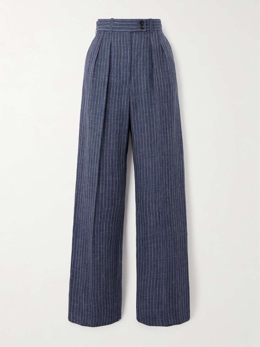 Loro Piana Pleated Striped Linen-blend Straight-leg Pants