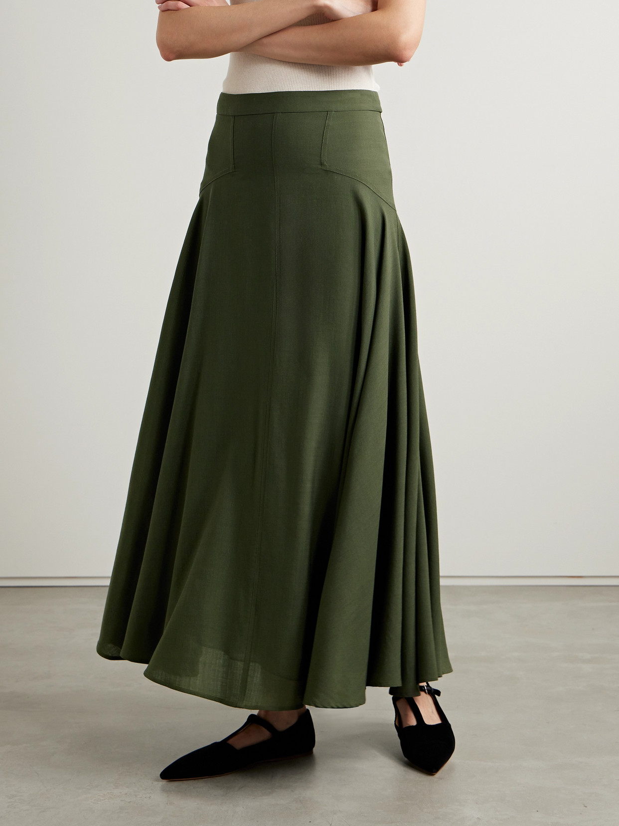 Shop Loro Piana Wool-crepe Maxi Skirt In Green