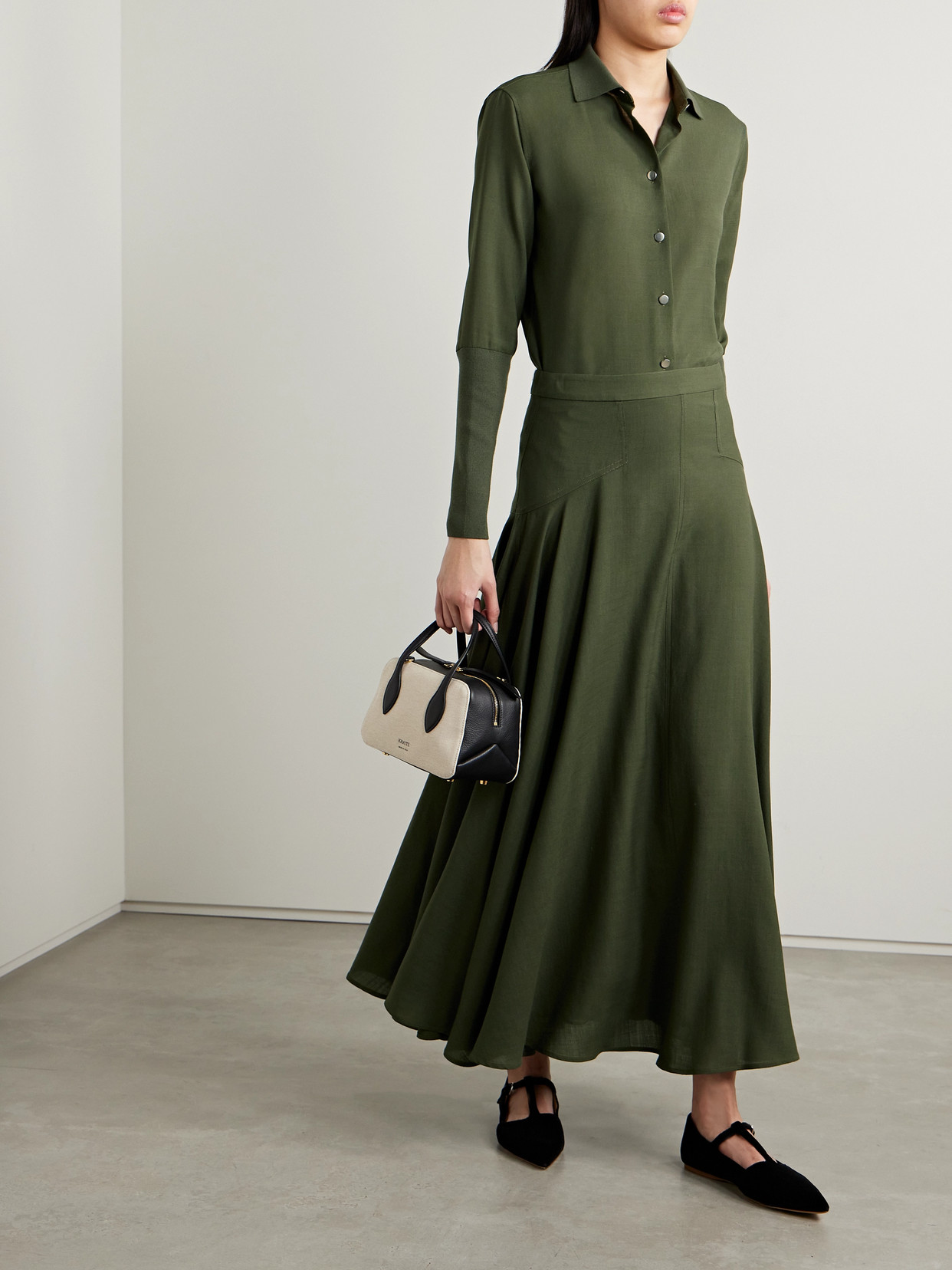 Shop Loro Piana Wool-crepe Maxi Skirt In Green