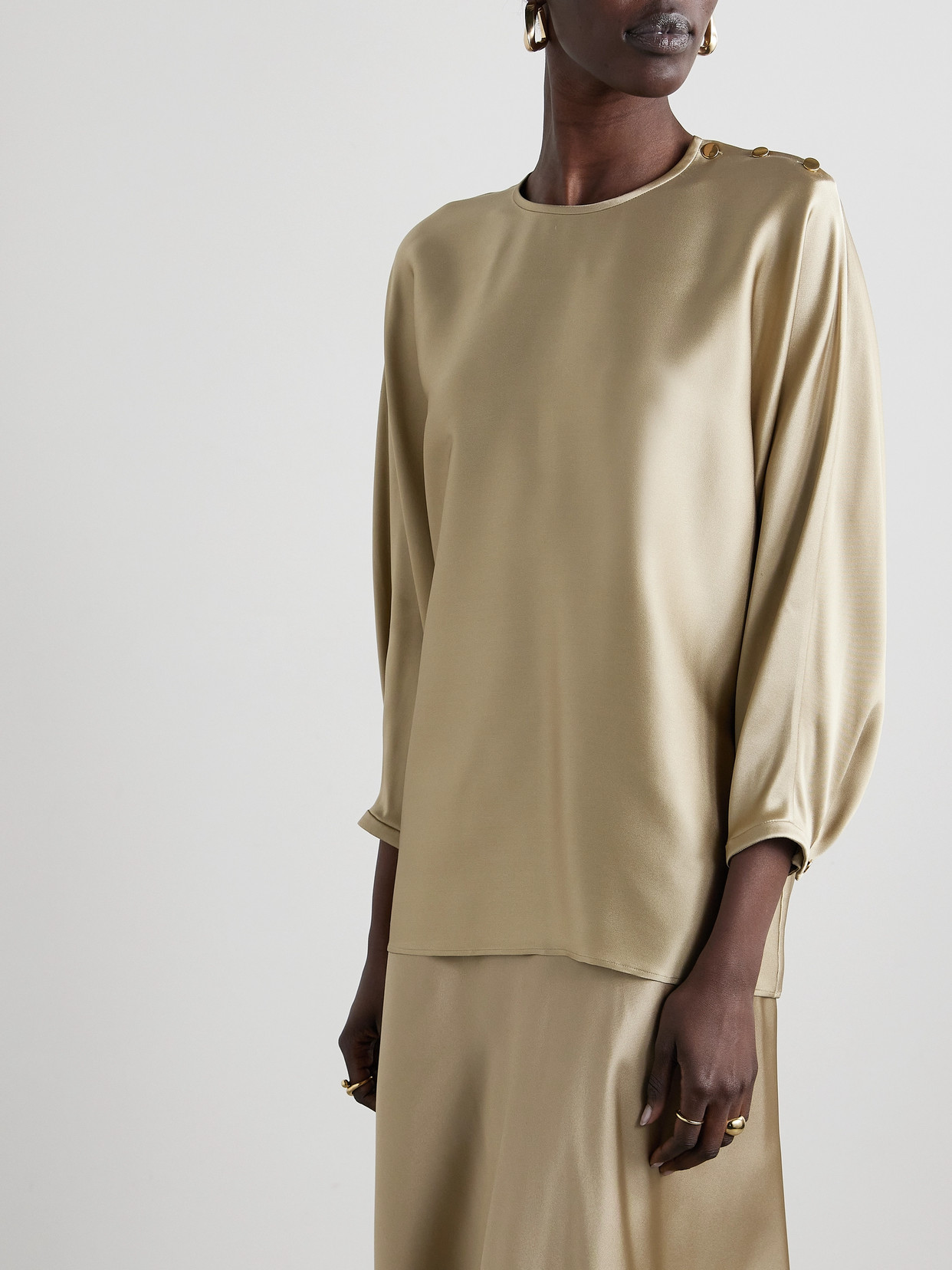 Button-Detailed Silk-Satin Top