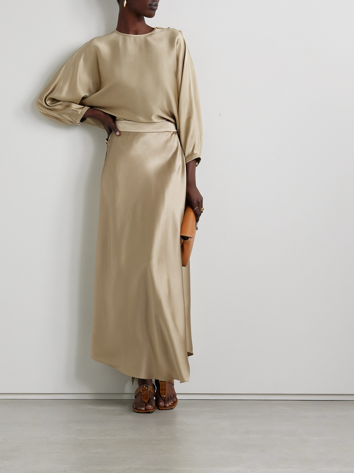 Button-Detailed Silk-Satin Top