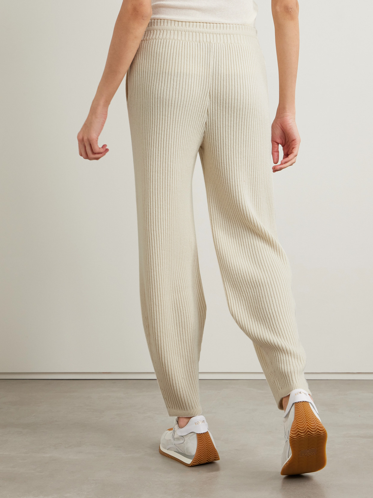 Shop Loro Piana Ribbed Silk And Cashmere-blend Tapered Track Pants In Cream