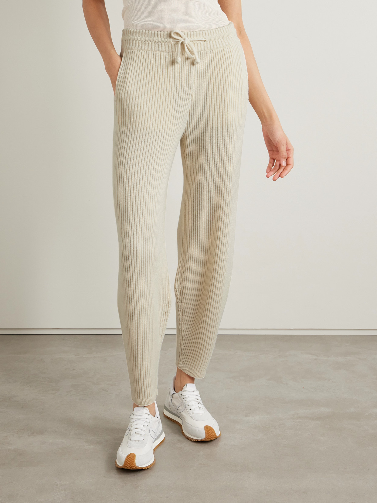 Shop Loro Piana Ribbed Silk And Cashmere-blend Tapered Track Pants In Cream