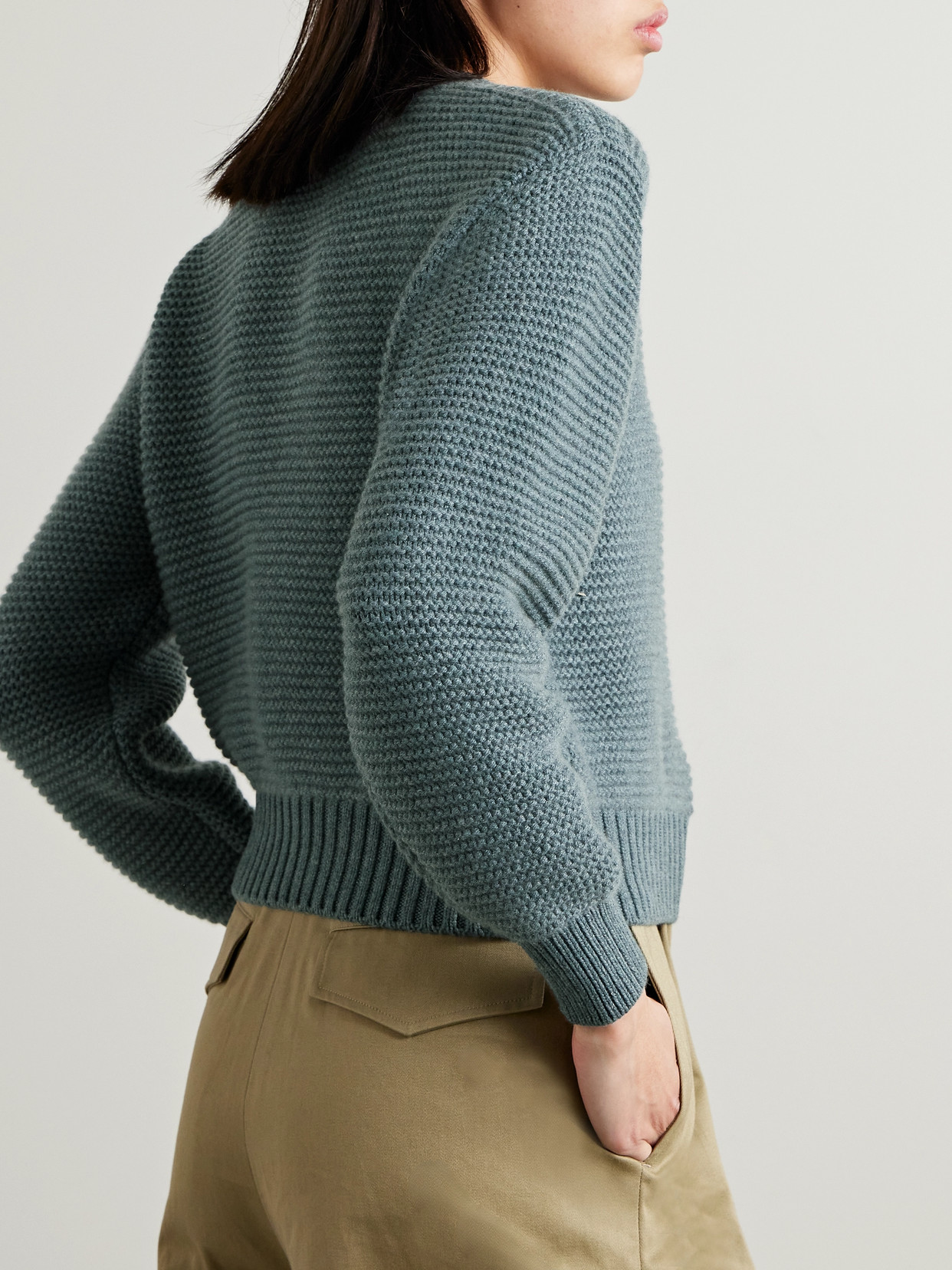 Shop Loro Piana Ashi Cropped Ribbed Cashmere Sweater In Blue