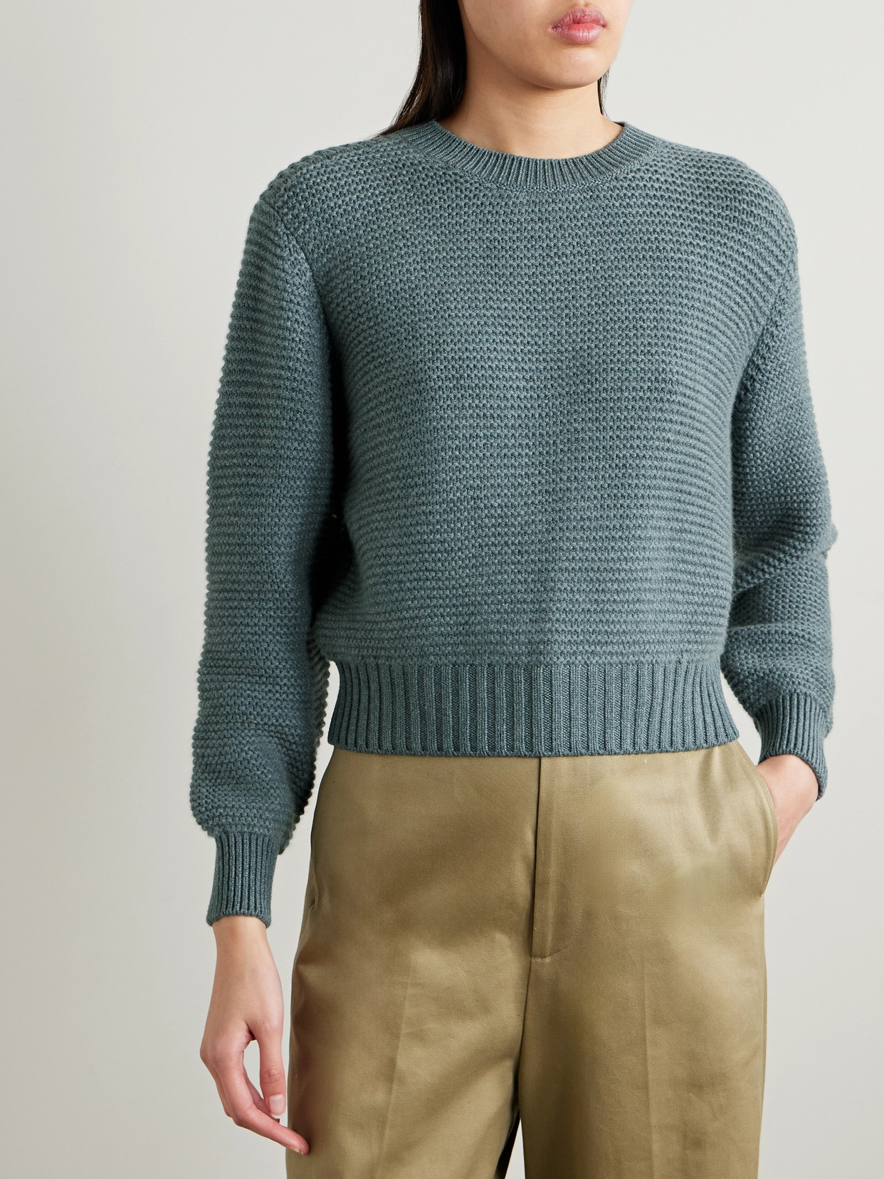 Shop Loro Piana Ashi Cropped Ribbed Cashmere Sweater In Blue