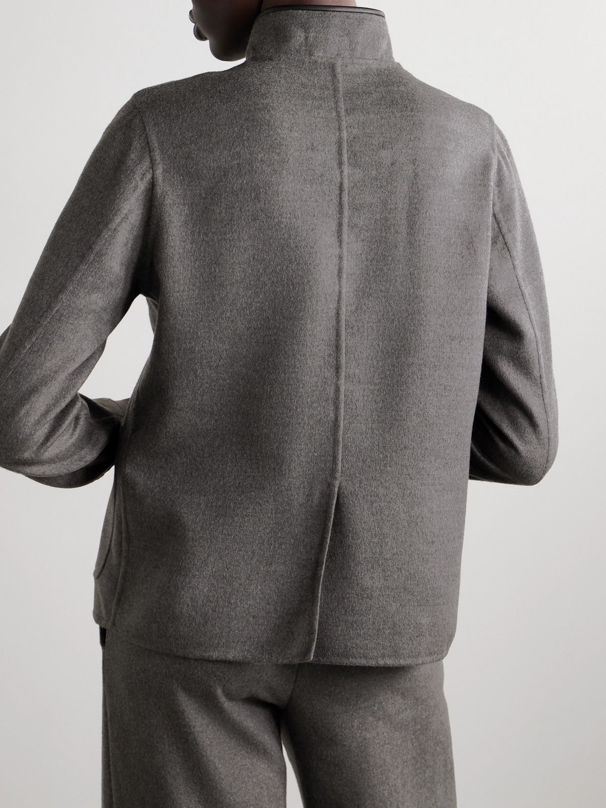 Leather-Trimmed Cashmere Jacket
