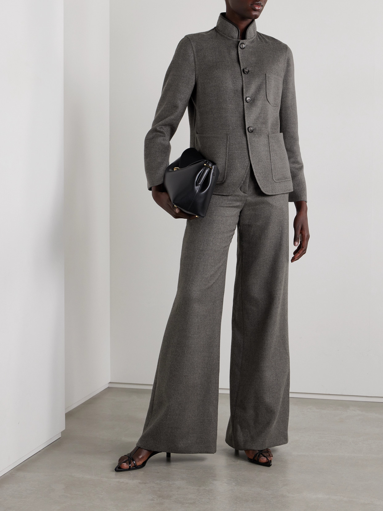 Leather-Trimmed Cashmere Jacket