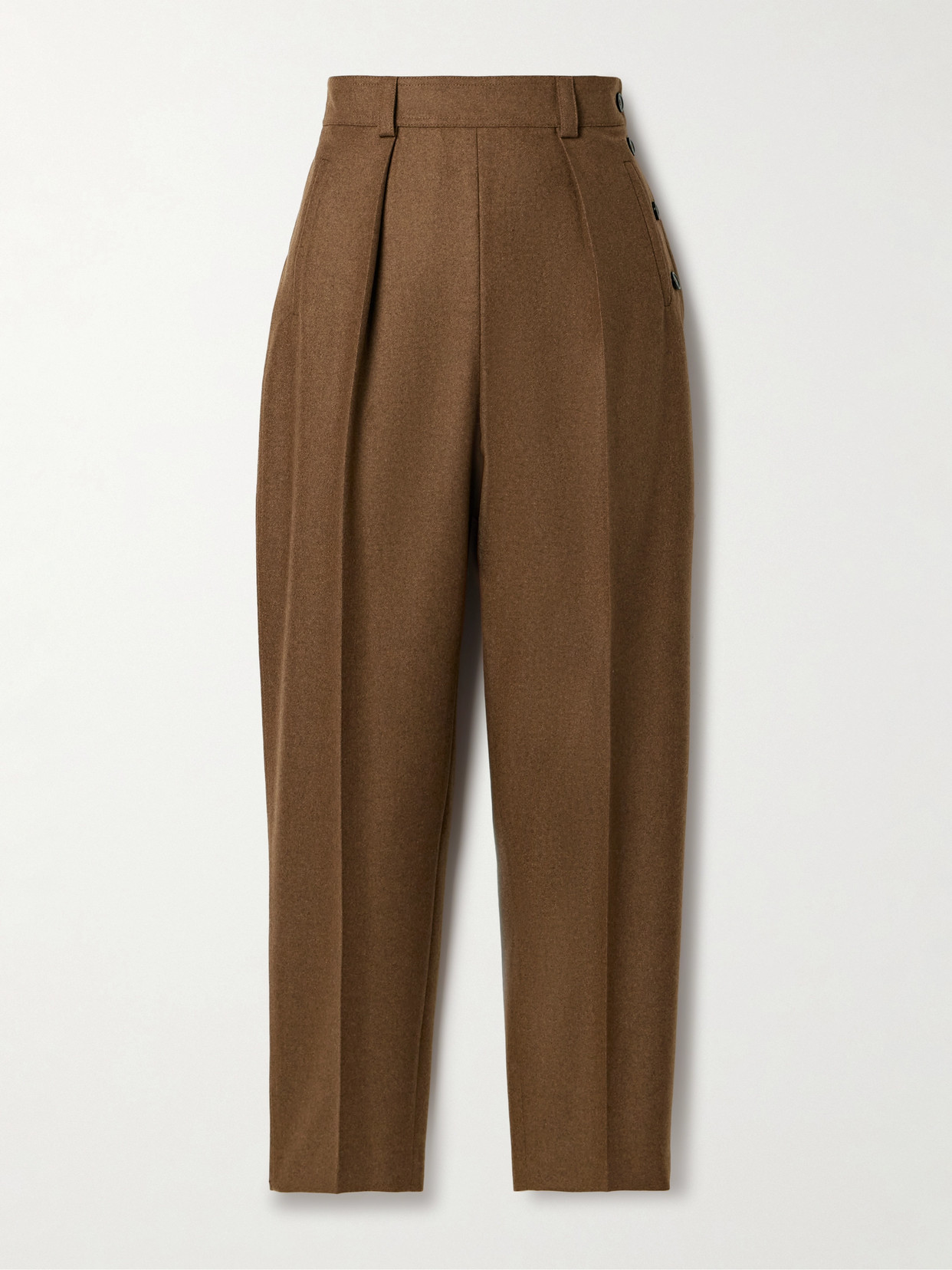 Loro Piana Cropped Pleated Wool And Cashmere-blend Tapered Pants In Brown