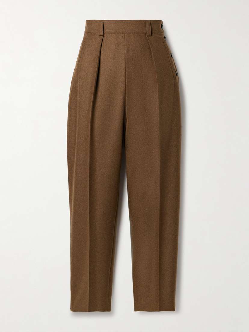 Loro Piana Cropped Pleated Wool And Cashmere-blend Tapered Pants