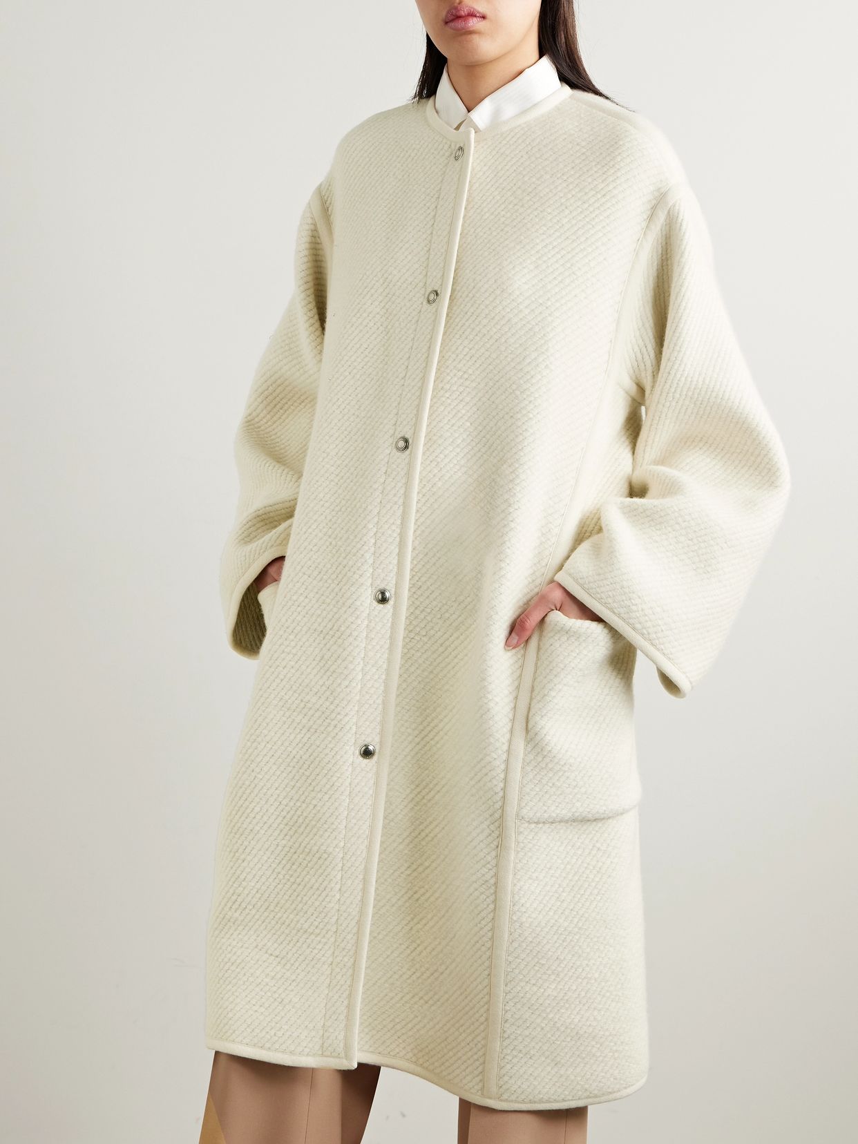 LOROPIANA 실크 울 캐시미어 리넨 혼합 코트