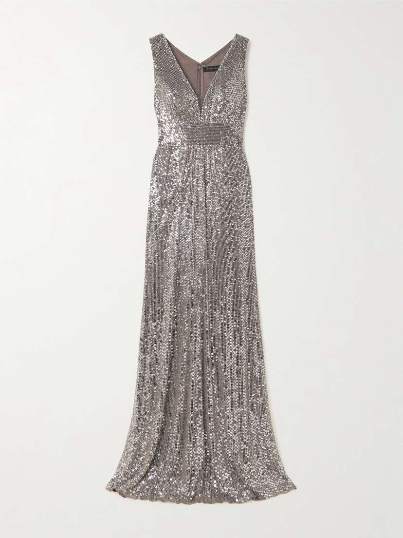 Jenny Packham Cygnet Embellished Sequined Tulle Gown - UK 14