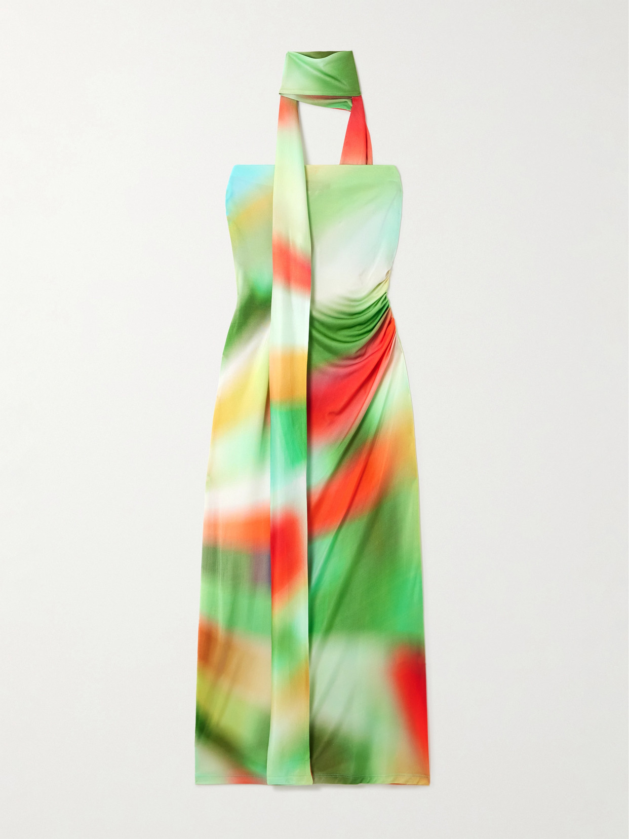 Siedres Misty Scarf-detailed Ruched Tie-dye Jersey Midi Dress In Green