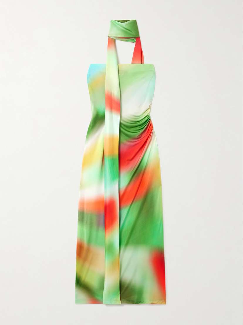 SIEDRÉS Misty Scarf-detailed Ruched Tie-dye Jersey Midi Dress
