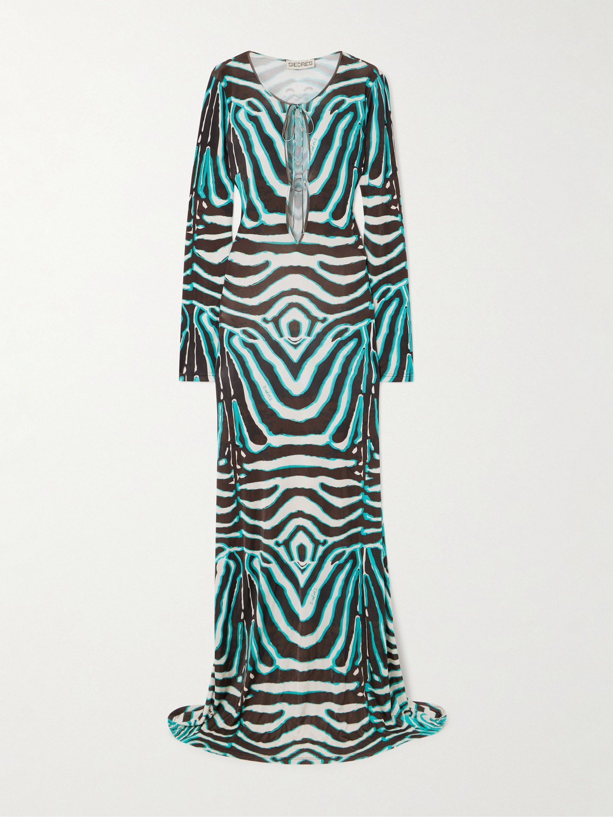 Shop Siedres Magy Cutout Zebra-print Satin Maxi Dress In Blue