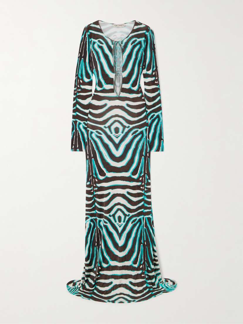 SIEDRÉS Magy Cutout Zebra-print Satin Maxi Dress