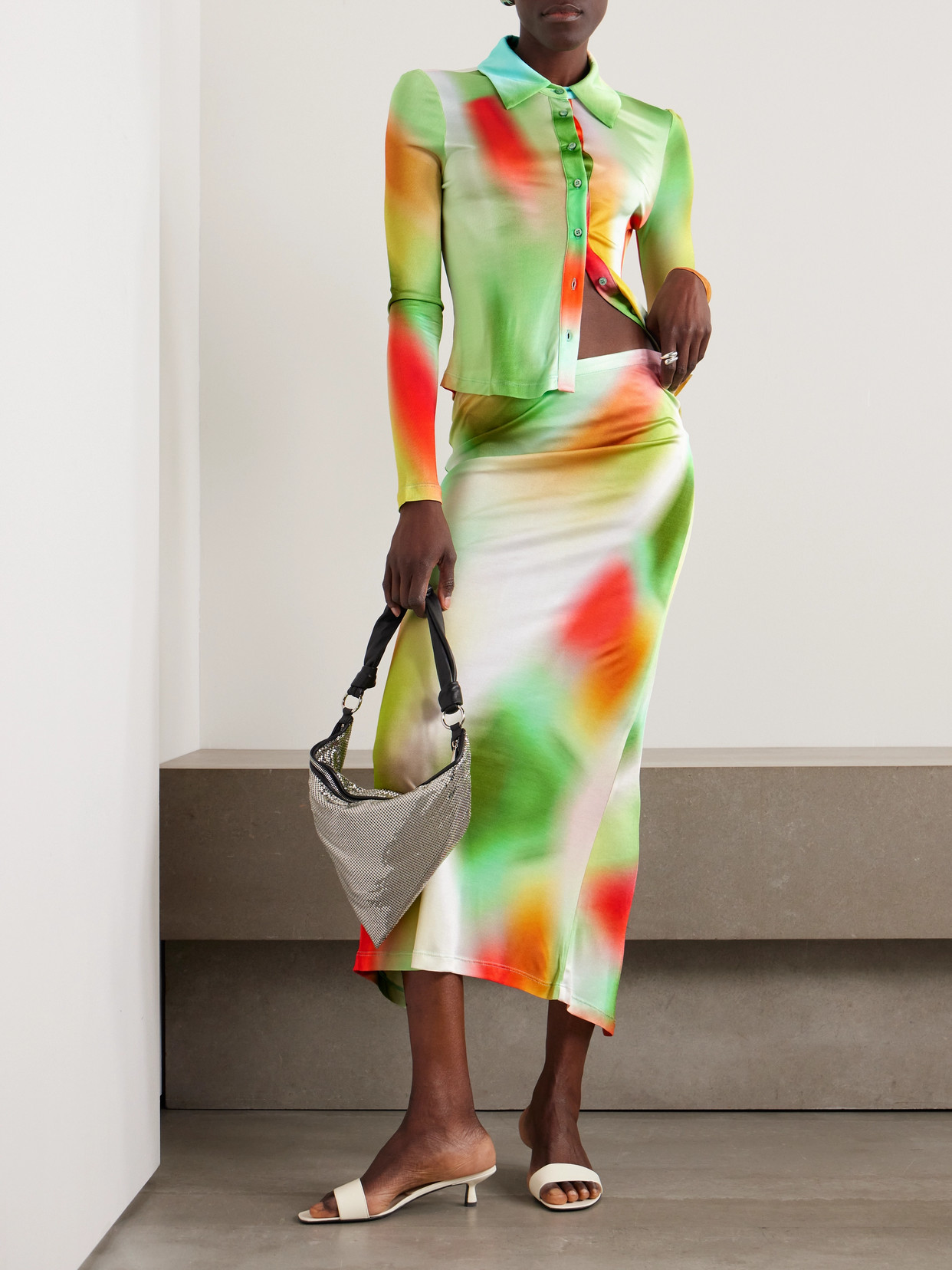 Siedres Lilt Tie-dye Jersey Midi Skirt In Green