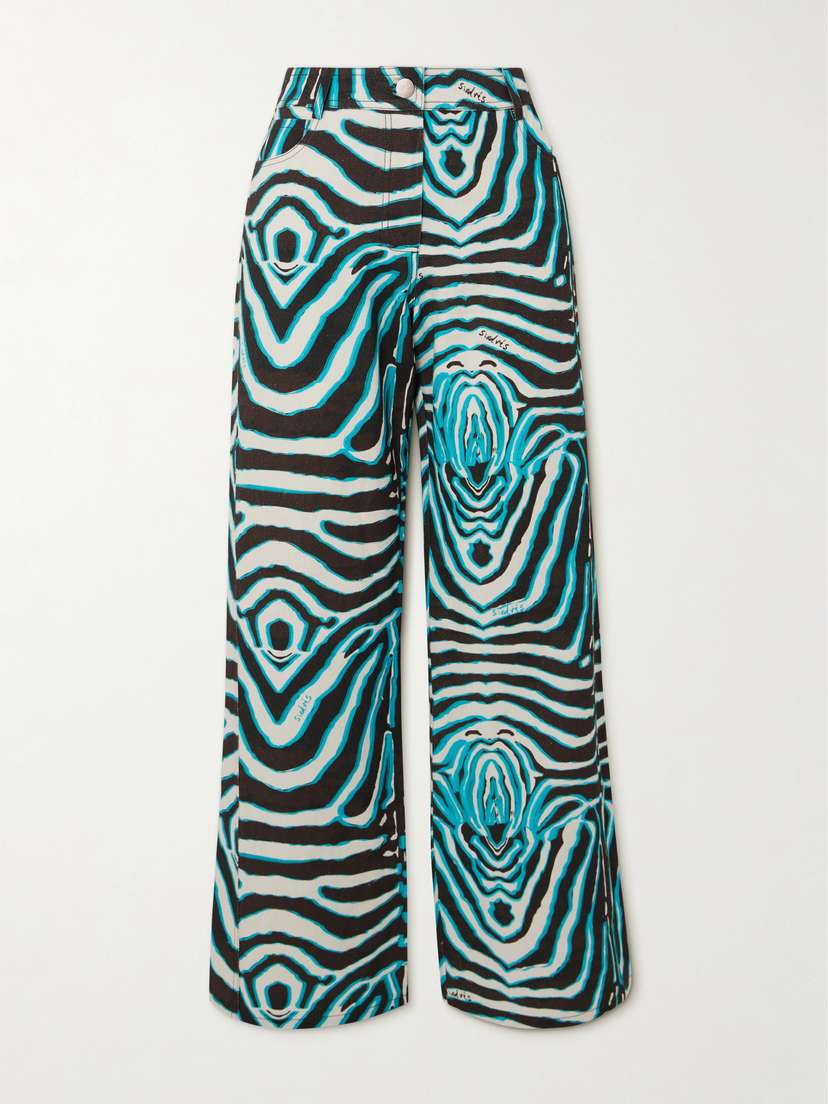 SIEDRÉS Zebra-printed Cotton And Linen-blend Wide-leg Pants