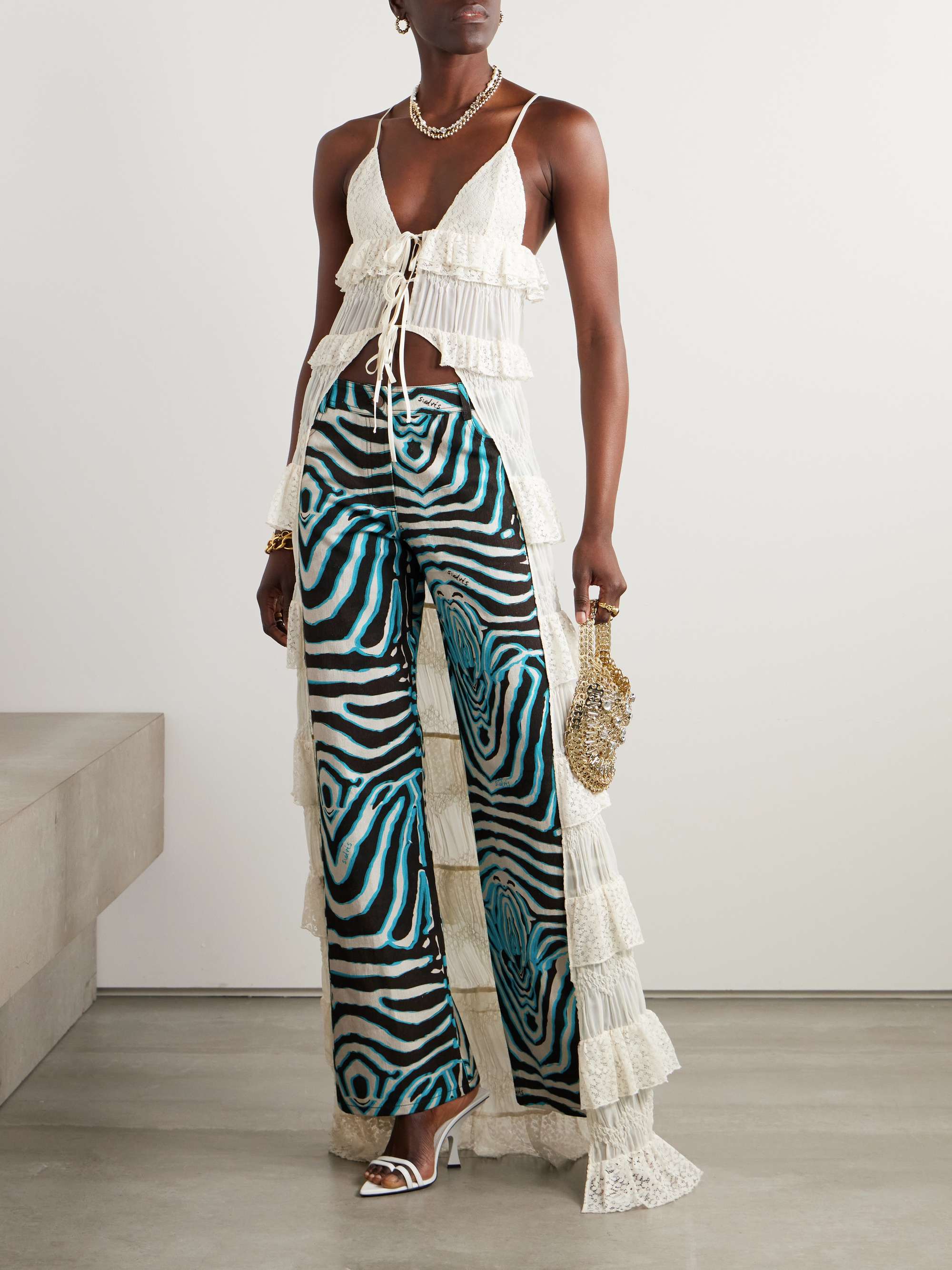 SIEDRÉS Zebra-printed cotton and linen-blend wide-leg pants