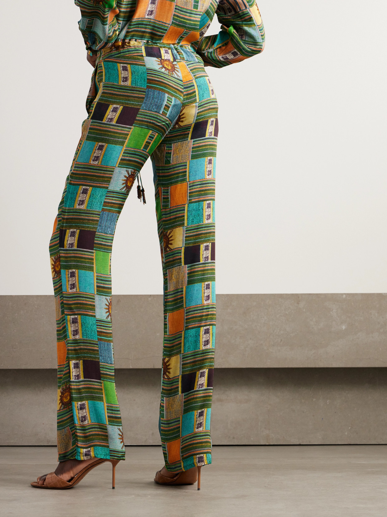 Siedres Tara Printed Cotton-blend Straight-leg Pants In Green