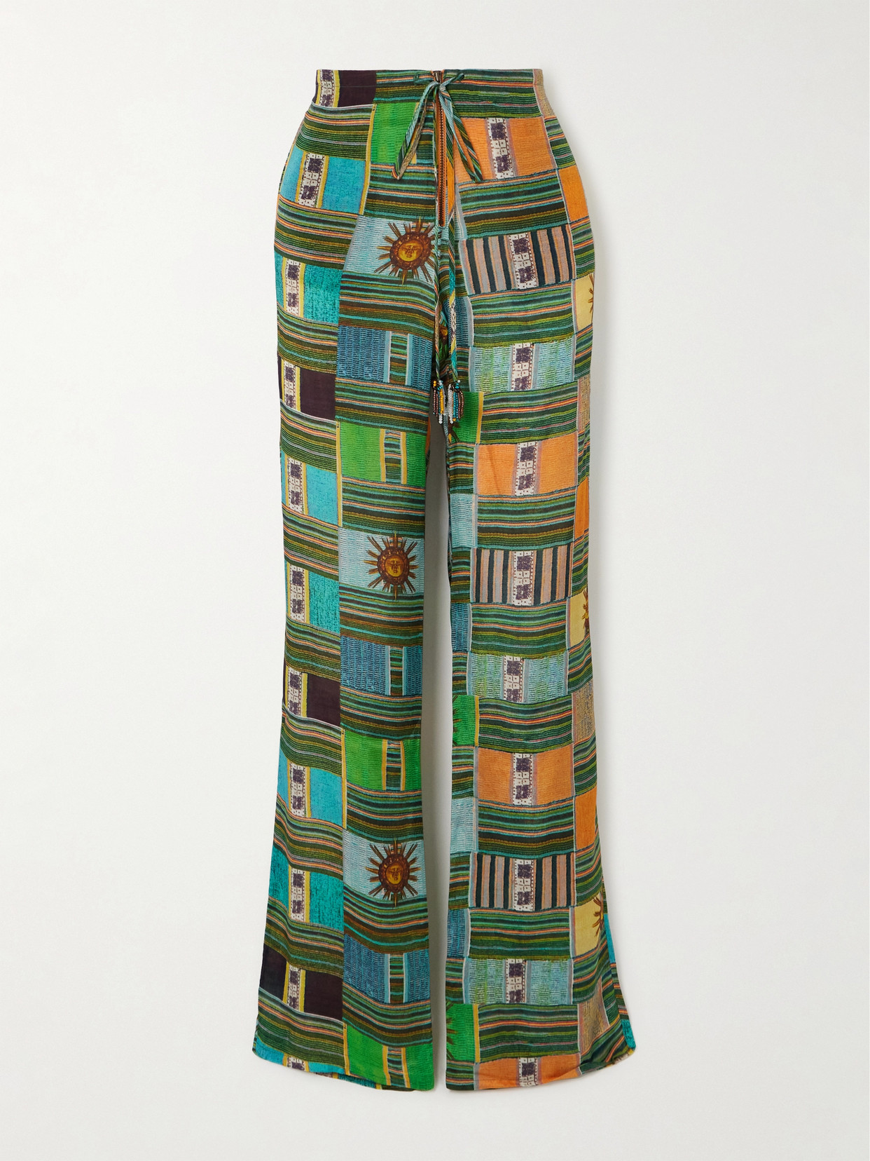 Siedres Tara Printed Cotton-blend Straight-leg Pants In Green