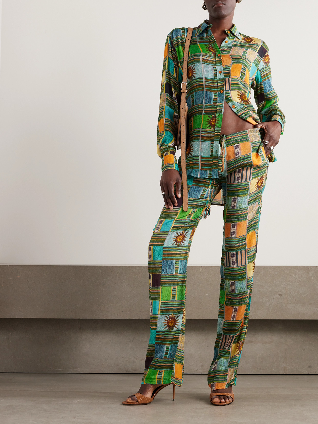 Siedres Tara Printed Cotton-blend Straight-leg Pants In Green