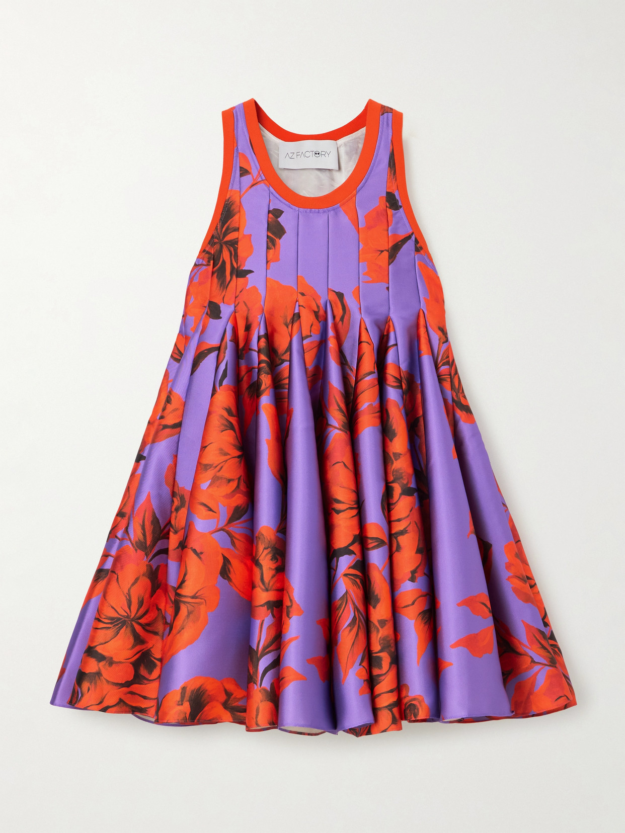 Az Factory Floral-print Pleated Twill Mini Dress In Purple